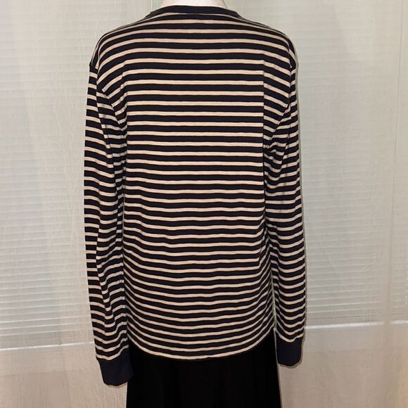 J. Crew S Authentic Knit Goods Navy Cream Striped Long Sleeve Crewneck Cotton T - Picture 2 of 12